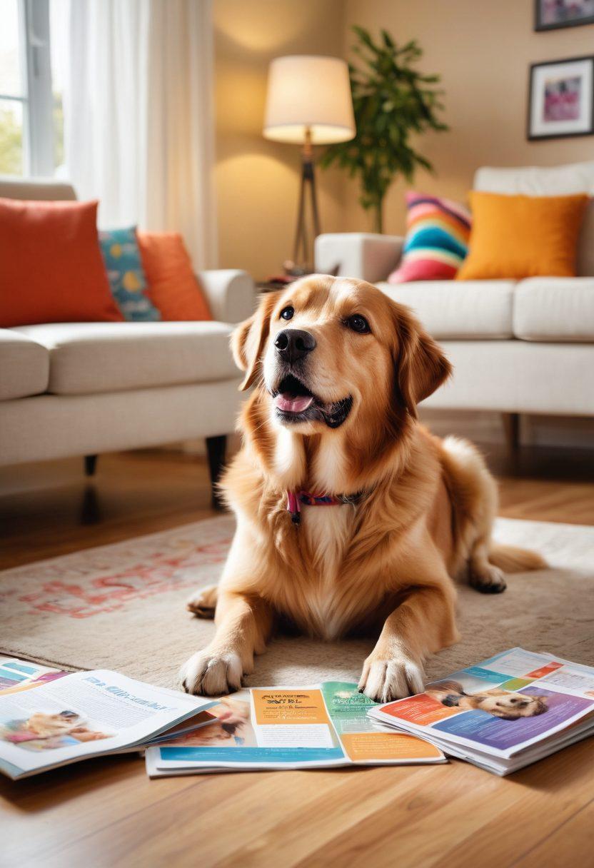 A cozy living room where a happy dog and a playful cat are surrounded by a variety of pet wellness plan brochures, with a warm light illuminating their adorable faces. In the background, a veterinarian is consulting with a pet owner, showcasing trust and care. The scene evokes a sense of comfort and understanding in pet healthcare. vibrant colors. super-realistic.